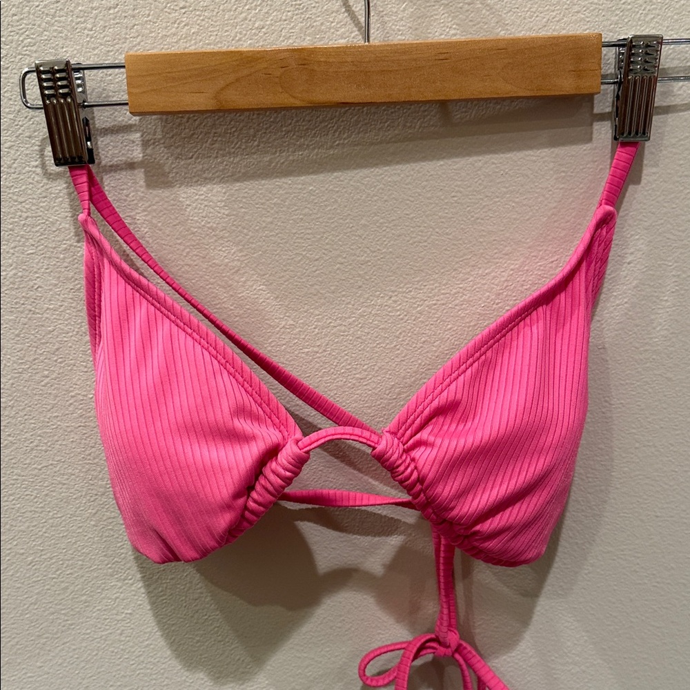 Wild Fable Pink Ribbed Triangle Top - Picture 2 of 6